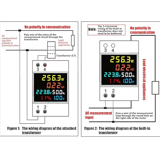 D52-2066 Single Phase Energy Meter with LCD Display Din Rail Electricity Usage Monitor for Voltage Current Power KWh Frequency Power Factor - 220V AC 40V-300V 100A Household & Industrial Use