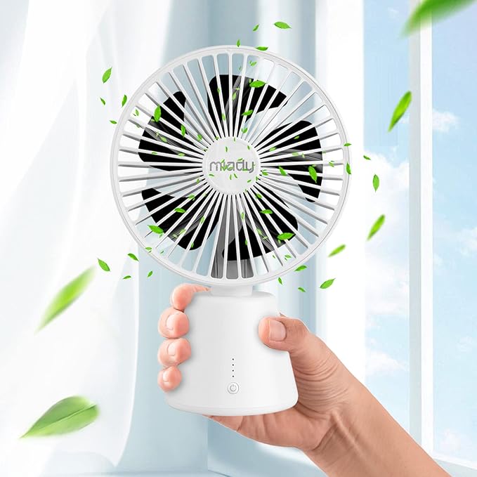 Miady USB Desk Fan, Upgraded 5000mAh Portable Desktop Fan 135°Auto-Oscillating 3 Speeds Mini Cooling Personal Table Fan for Home Office Travel Camping Outdoor