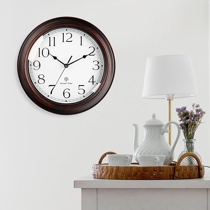 KECYET Atomic Wall Clock 10 Inch, Silent Non-Ticking Vintage Clock Battery Operated Classic Analog Decorative for Kitchen, Living Room, Office, Bedroom, Bathroom (Bronze)