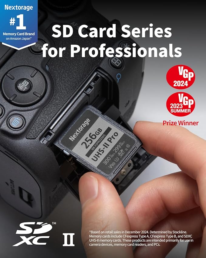 Nextorage 256GB SDXC UHS-II V90 SD Card Japanese Brand pSLC Max. Write Speed 299MB/s Max. Read Speed 300MB/s 4K Recording F2PRO Series NX-F2PRO256G SDXC Card for Digital Camera