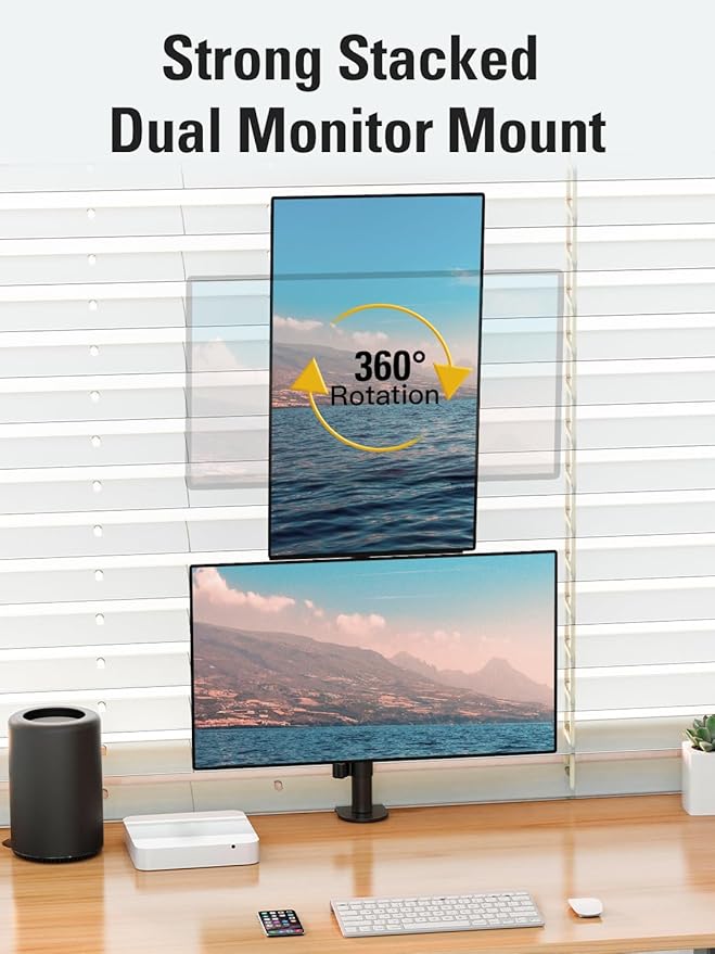 DreamAxis Stable Vertical Dual Monitor Stand, Stacked Monitor Mount for 2 Screens Up to 32 inch, Full Motion Monitor Desk Mount with Swivel, Tilt, Rotation, Holds 17.6 lbs Each, Max VESA 100x100mm