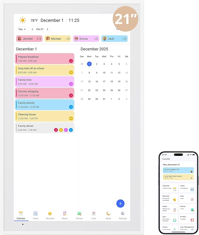 Dragon Touch Digital Calendar 21.5 Inch Touch Screen, Electronic Wall Calendar Chore Chart for Family Monthly/Weekly Planner, Interactive Display for Home Organization, Desk Mount Included - White