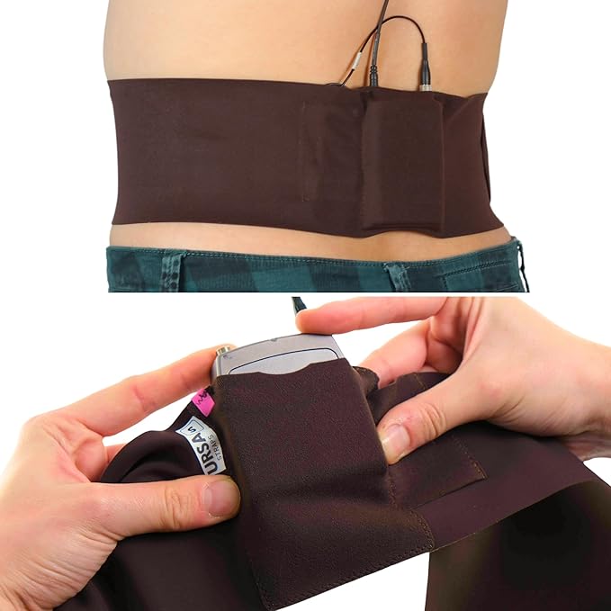 URSA Waist Strap - Ultra Slim, Breathable & Stretchy Microphone Transmitter Straps. Compatible with Most Transmitter/Receivers (Brown, Medium Waist - Big Pouch)