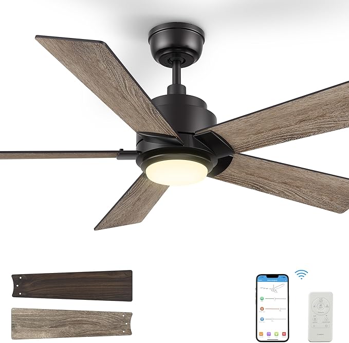 SMAAIR Smart Ceiling Fan with Light, 48inch Indoor and Outdoor ceiling fan with Remote, Compatible with Alexa/Google Assistant/Siri Shortcut, App control with Timer and Schedule(Walnut/Light Wood)