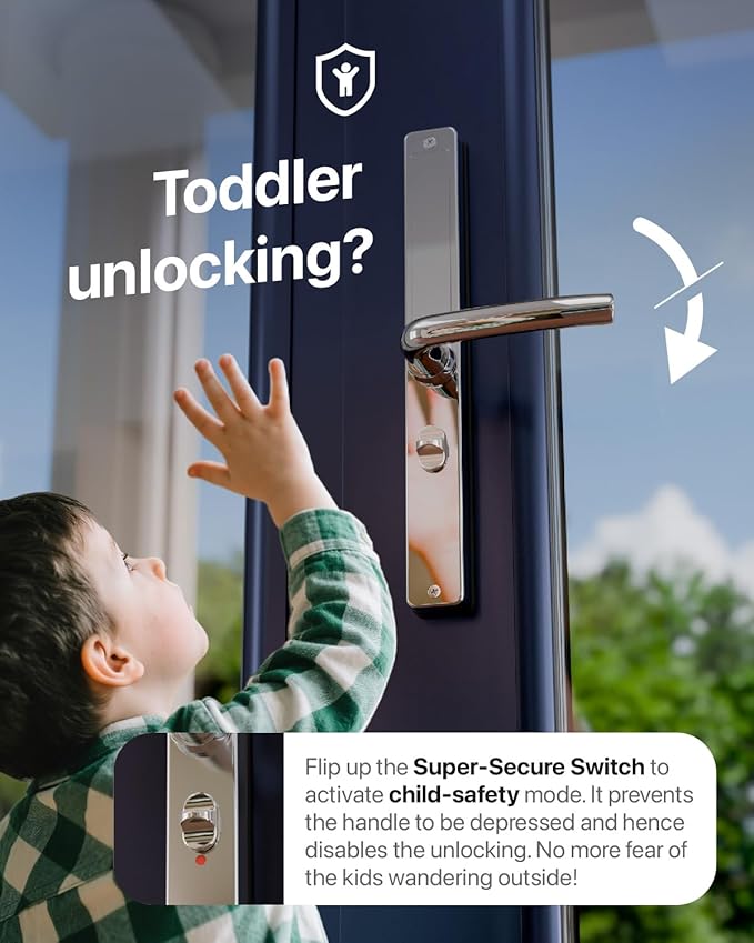 Electronic Smart Door Lock Fingerprint Door Lock with Keypad，Smart Lock for Front Door Children Proof IC Card,40–90mm Multipoint Locks (Not Suitable Patio Mortise Lock)(OSP Mirror Silver)