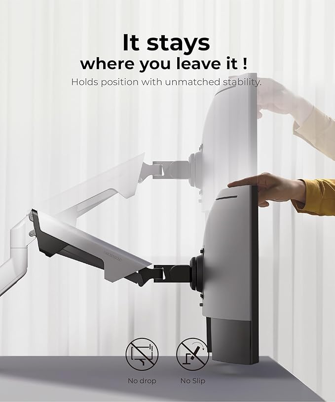 Modernsolid Heavy Duty Monitor Arm Desk Mount for 34-49 Inch Ultrawide Curved Monitors, Supports 14-38 lbs, Gas Spring Ergonomic Full Motion with Cable Management, Red Dot Design Awarded, White