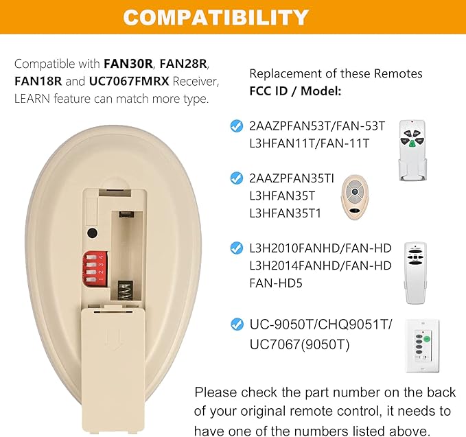 FAN35T Ceiling Fan Remote Control Replacement for Allen+Roth, Kichler, 3-Speed, Light Dimmer, Learn Key, 303.9MHz,with Wall Holder,Easy to Program