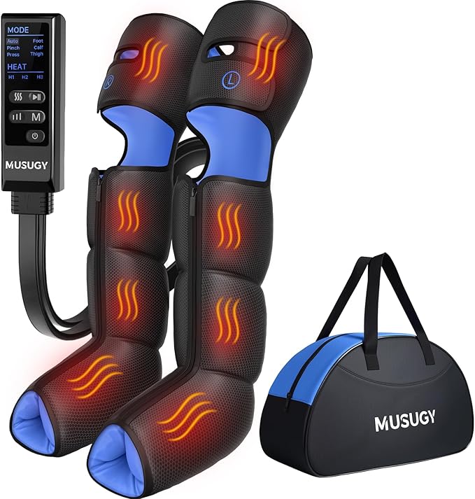 Musugy Leg Massager with Heat and Compression : Sequential Compression Boots with 6 Modes,9 Intensity and 3 Heat for Circulation and Pain Relief - Christmas Birthday for Mom, Dad, Athletes, Gym