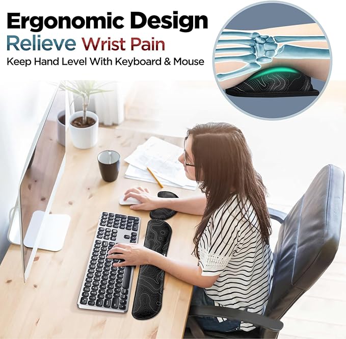 Gimars Enlarge Silky and Superfine Fabric Gel Memory Foam Keyboard Wrist Rest Set, Ergonomic Keyboard Mouse Wrist Support for Typing Pain Relief, Comfort for Office, Gaming, Computer-Map Pattern