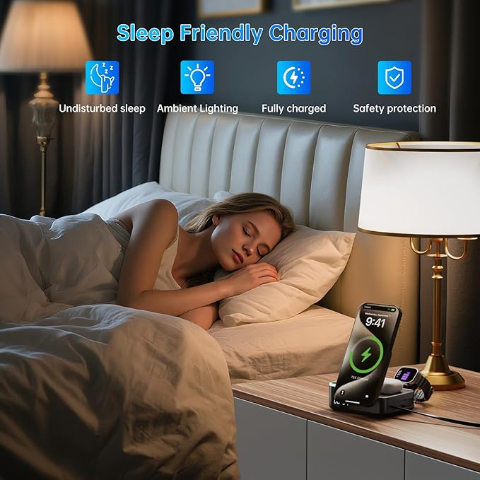 Qi2 Wireless Charger 8in1 Magnetic Wireless Charger Fast Charging Station for iPhone, 65W Fast Foldable Charger with LED Clock, USB-C/A Ports, Multi-Device Charging, Travel charged, MagSafe Compatible