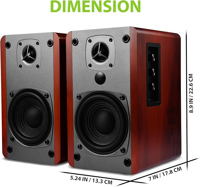 SINGING WOOD BT27 Active Powered Bluetooth Bookshelf Speakers for Studio Monitor TV Computer Turntable - 60 Watts - Wood Grain Finish (Walnut)