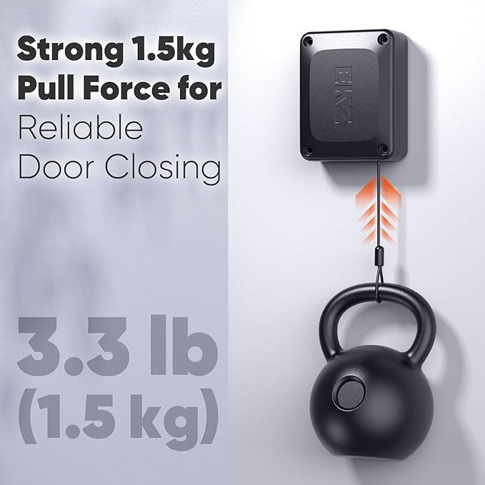 EKZ Retractable Cable Automatic Door Closer – Fits Sliding Glass, Screen, Single & Double Doors – Strong 3.3 lb Spring Tension, Punch-Free Easy Install for Entry, Bathroom, Bedroom, Study (2 Pack)