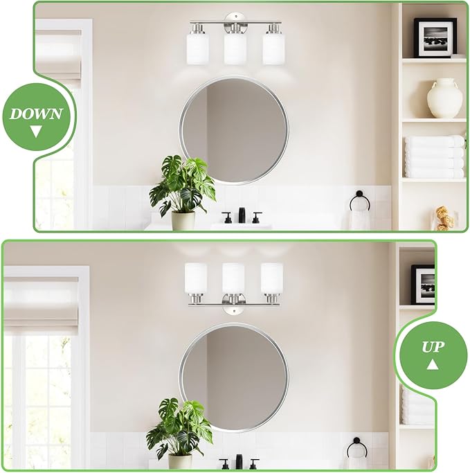 Guliaofo 3-Light Bathroom Light Fixtures, Vanity Lights for Mirror with Textured Milky White Glass Shade, Modern Kitchen Light Fixtures Wall Sconce Light - E26 Base - Brushed Nickel