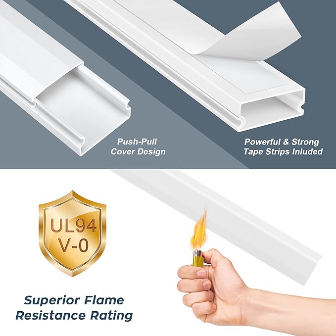 YCLYC Cable Cover, 62.8in Black Cord Hider for TV, Paintable Cord Cover Kit, Hide Cords - Cord Concealer Cable Channel 4xL15.7in W0.98in H0.5in