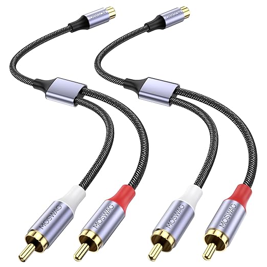 MOSWAG RCA Splitter 1 Female to 2 Male 2 Pack, RCA Y Splitter Audio Video Cable Splitter Adapter for Amplifiers, Gaming Consoles, CD Player, Subwoofer, Home Theater, HDTV