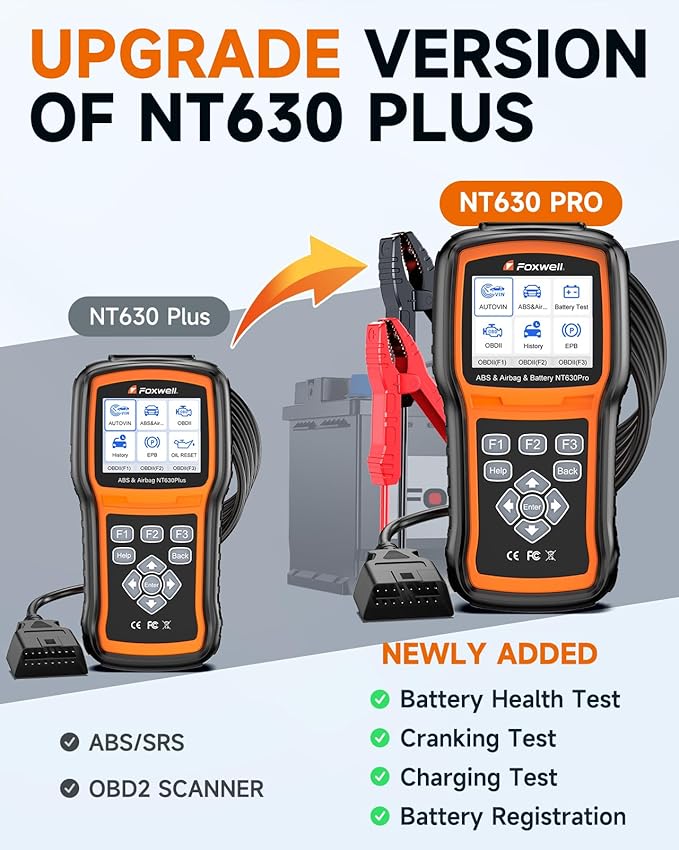 2026 FOXWELL NT630 Pro 2-in-1 ABS SRS Scan Tool & Battery Tester, OBD2 Scanner with 12V Battery Load Analyzer(100-3000CCA), ABS Bleed, BMS/Oil/SAS/EPB Reset, Live Data, Upgraded from NT630 Plus