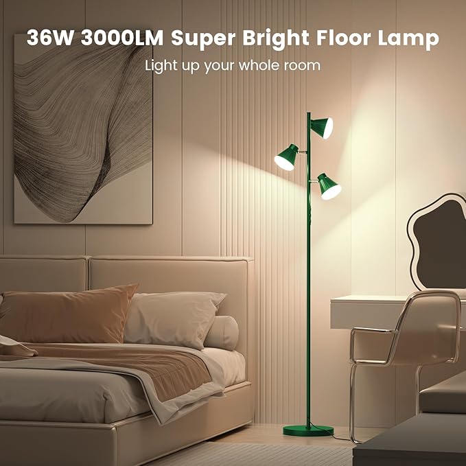 SIBRILLE 36W LED Tree Floor Lamp, Dimmable Tall Standing Lamp with Remote & Touch Control, 4 Color Temperatures Bright Floor Lamp, 3 Rotatable Light Modern Floor Lamps for Living Room Bedroom Office