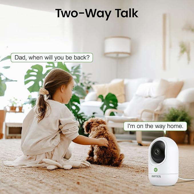 INFIYA 360 Cameras for Home Security-Indoor Camera Monitoring Baby/Nanny with 2K High Resolution & One-Tap Call, 24-7 Local Storage, Compatible with Alexa/Google Home, K7 4Pack (2.4GHz Wi-Fi Only)