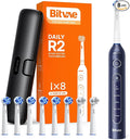 Bitvae R2 Rotating Travel Electric Toothbrush, 8 Professional Brush Heads, Carrying Case, 5 Teeth Care Modes, Pressure Alerts to Prevent Gum Injury, Long Duration