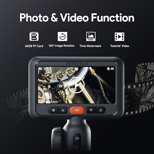 DEPSTECH Dual Lens Two-Way Articulating Borescope Camera with Light, 4.5" Screen and 5FT Flexible Snake Scope Industrial Endoscope, Inspection Video Camera Tool for Wall, Engine, Auto, Mechanics