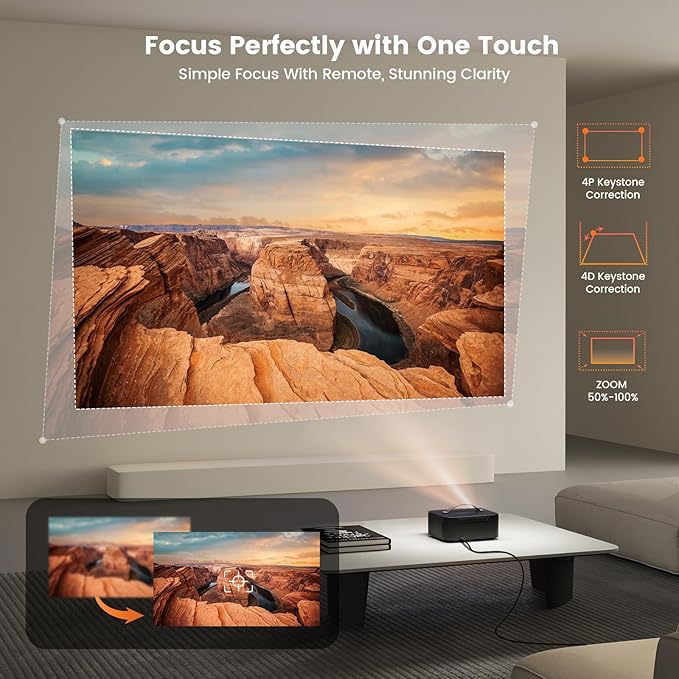 [1200 ANSI/Auto Focus/Built-in APPs] Outdoor-Projector-4K with Wifi6 and Bluetooth, Smart TV OS & DoIby, Portable Projector with Netflix/YouTube/PrimeVideo, ONOAYO 1080P Proyector with 300 ''Display