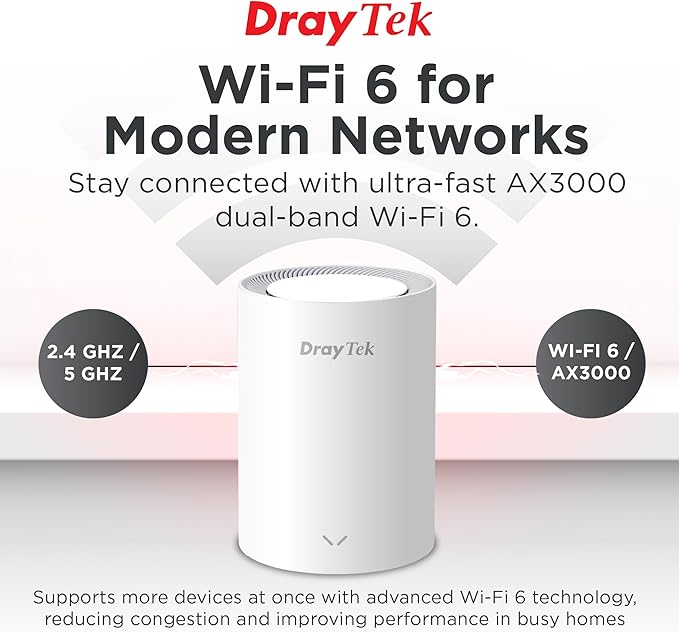 DrayTek Vigor AP805 Mesh AX3000 Wireless Access Point, 2.5GbE Uplink, additional 1GbE for Wired Connectivity, Cylinder Form-Factor