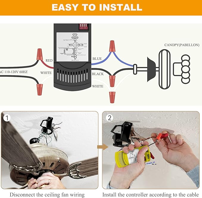 Universal Ceiling Fan Remote Control Kit Replacement for Hunter Allen+Roth Kichler -FAN35T KUJCE9603 L3HFAN35T1 CHQ7202T CHQ7202T1 L3HFAN35T2 FAN53T Kit
