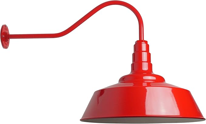 Steel Lighting Co. Large Outdoor Barn Light | Gooseneck Light Fixture | Made in America from 18-Gauge Steel | 20" Dome | 23" Gooseneck Red Exterior/White Interior