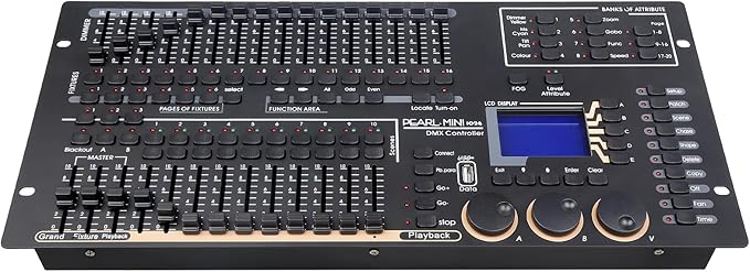Professional DMX512 Stage Lighting Controller, Mini Pearl Stage Light Console,1024 Channels, 96 Fixtures, 60 Scenes, USB R20 Compatible