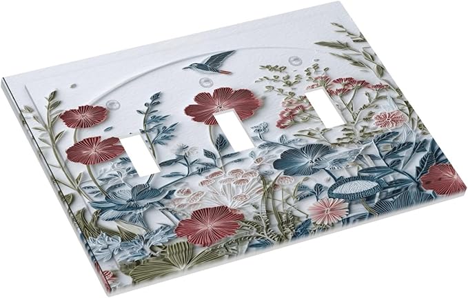 Bvtewkhz Wildflowers Flowers Floral Plants 3 Gang Triple Toggle Wall Plate Cover Decorative Light Switch Covers Electrical Faceplate Switch Plates for Bathroom Kitchen Home