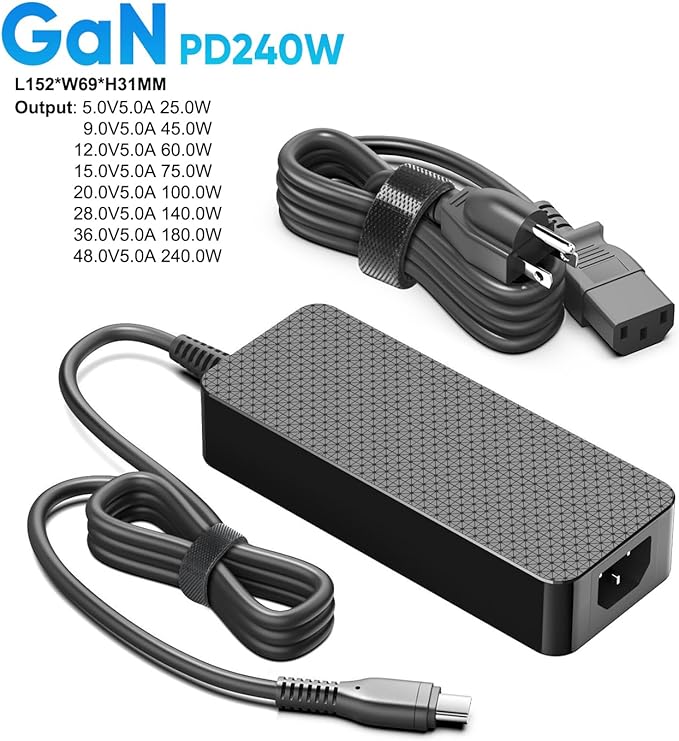 48V 5A 240W USB C GaN PD3.1 36V 5A 180W Power Supply with Detachabble USB- C Cable for Robots, Drones, Industrie PC, NVIDIA DGX Spark, Framework Laptop 16(2025), Thunderbolt 5 AI PC Gaming Laptop