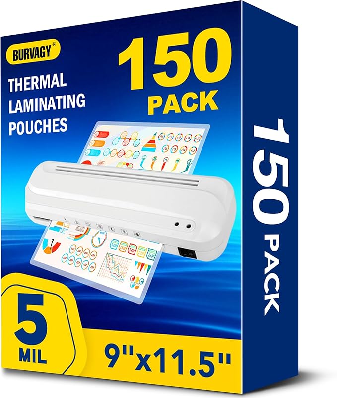 BURVAGY Thermal Laminating Pouches 5 Mil,150 Pack Laminating Sheets, 9 x 11.5 Inches Lamination Sheet Paper for Laminator, Clear, Round Corner Letter Size, Office School Supplies