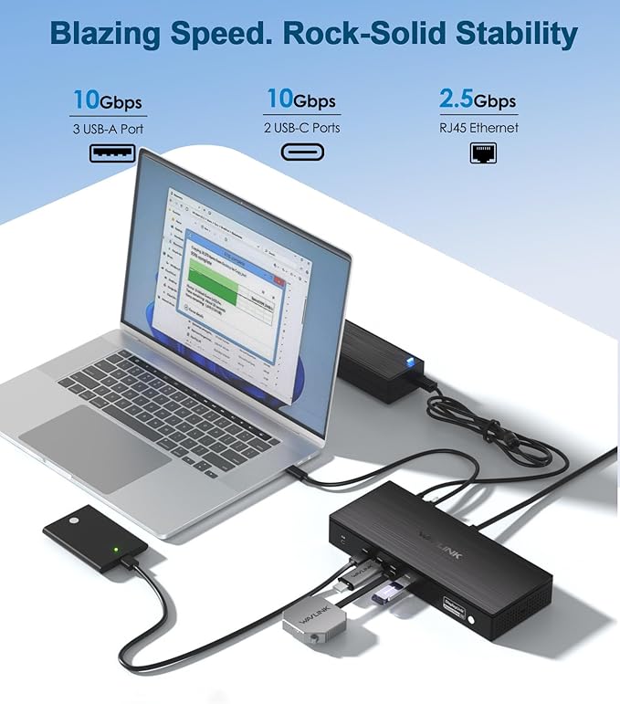 WAVLINK Pro Docking Station 5 Monitors, PD100W DisplayLink Dock Support Five 4K Displays for Mac & Windows, 2X DP 1.4(Dual 8K@60Hz), 2X HDMI 2.0, Alt HDMI, 2.5Gbps Ethernet, Driver Required DL7400