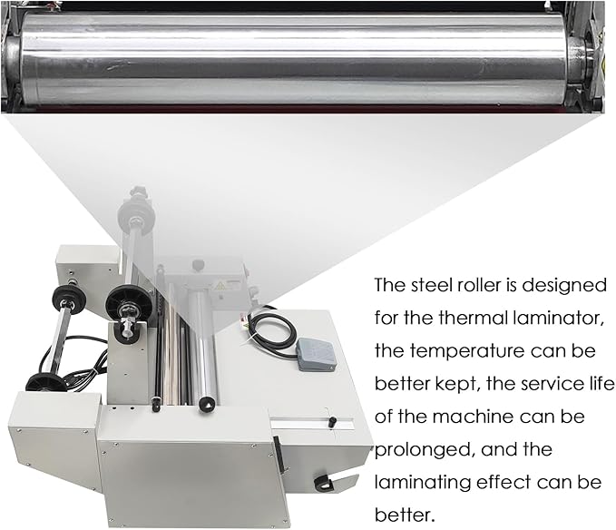 WYDDDARY 14.17"/360MM Electric Steel Roller Thermal Laminator with Winding Mechanism Hot Cold Roll Laminator Adjustable Temp 60-130℃ Electric Laminating Machine for Single/Double Sided Laminating
