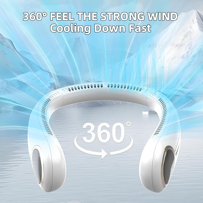 Portable Neck Fan,Hands Free Personal Wearable Bladeless Fan,6000mAh USB Rechargeable,360° Cooling,LED Display,4-Speeds,Birthday Gifts for Men Women Dad Mom,Valentines Day Gifts for Her Him (White)