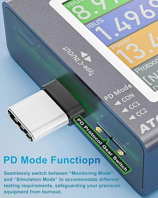 Eversame USB Tester, Type-C/USB 2 in 1 Fast Charging Protocol Voltmeter Power Meter Digital Display Multi-Function Phone Charger Capacity Monitor DC0-50V/0-6.5A, PD2/PD3/PPS/QC2.0/QC3.0/FCP/SCP/AFC