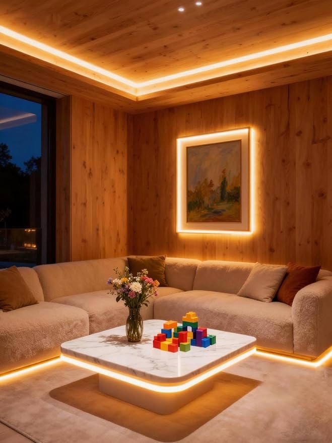 Warm White Led Lights Strip Rope Lights for Easter Housewarming Party Indoor Decor Cuttable Strip Lights for Baby Room Bedroom Bathroom Living Room Kitchen Ceiling Wall Vanity Mirror Decoration