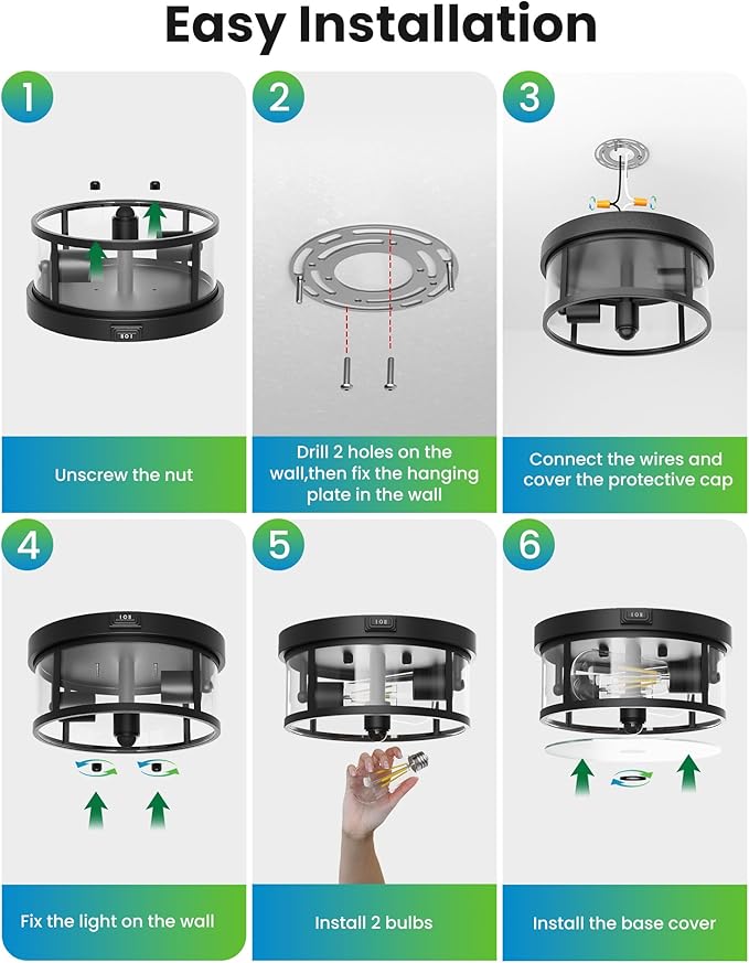 Craftersmark 2Pack Outdoor Flush Mount Ceiling Light 12.5In - Motion Sensor Porch Light, 2-Light E26 Socket, Durable Iron & Clear Glass, Light Fixtures for Porch, Driveway, Covered Patio, Farmhouse