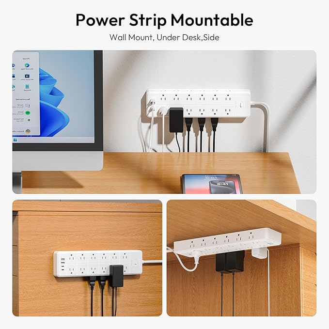 24 Widely Outlets Extension Cord 15 Ft NTONPOWER Long Extension Cord Surge Protector with 4 USB Ports,15A/1875W Power Strips with Surge Protection 4000J, Wall Mount Holes for Home, Office(White)