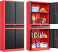 SISESOL Metal Storage Cabinet with Drawer and Lock,Garage Storage Cabinet with Locking Doors and Shelves,71" Black Red Metal Cabinets,Lockable Steel Tool Cabinets for Garage,Home,Office,Shop