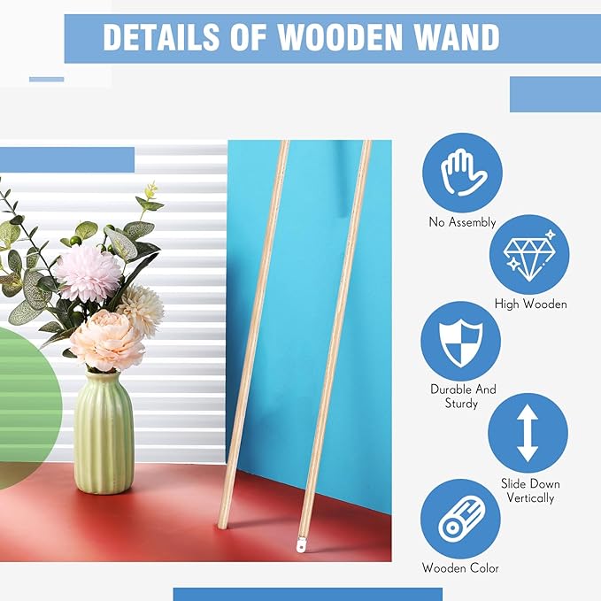 Bokon 2 Pieces Blind Wand Vertical Blinds Stick Replacement with Hook and Handle for Window Opener Accessory (Wood,17 Inch)