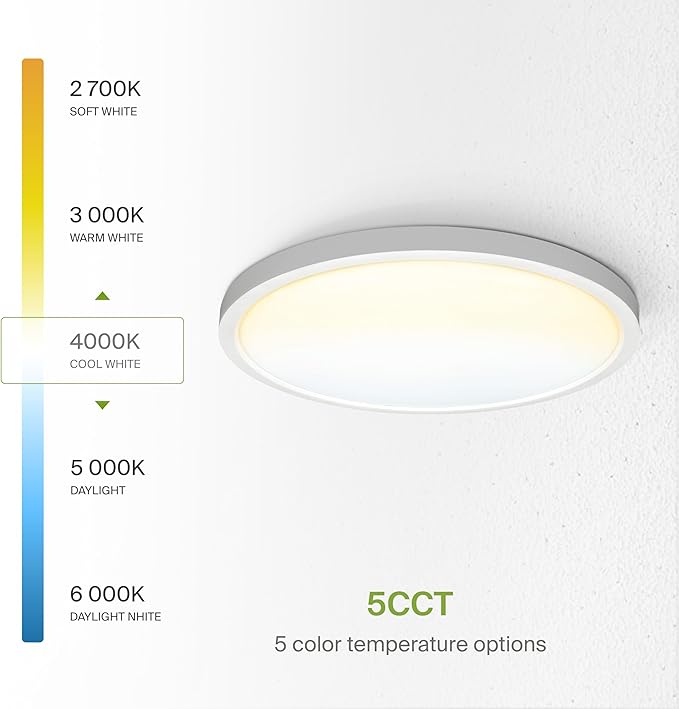 ASD LED 24" Round Flush Mount Ceiling Light Fixture, Low Profile Surface Lighting | 5CCT, Dimmable, Ultra-Thin, ETL Listed | 38W 2700LM 2700-6000K 100-277V | Kitchen, Hallway Lamp | White, 2 Pack