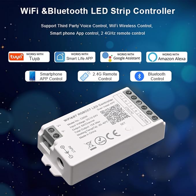 TUNICHX RGBCCT SMD FCOB 6 PIN LED Strip 2.4 GHz WiFi Group Controller Alexa Google Home Control Match with WR01RF LM091 B4 B8 FUT088 Mi-Boxer/Mi-Light RGBCCT Remote
