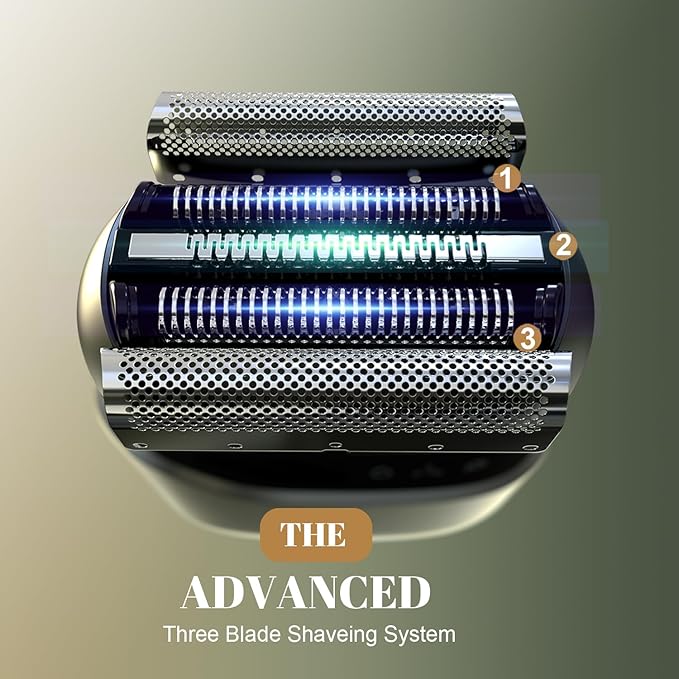 Tulzim Electric Foil Shaver for Men: Portable Electric Razor for Beard/Face, 3 Floating Blade LED Display USB-C Fast Rechargeable, IPX7 Waterproof for Travel & Home,Light Blue
