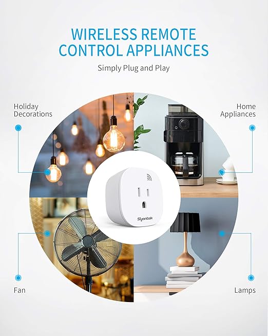 Syantek Remote Control Outlet Wireless Light Switch for Household Appliances, Expandable Remote Light Switch Kit, Up to 100 ft Range, FCC Certified, ETL Listed, White (5 Outlets + 2 Remotes)