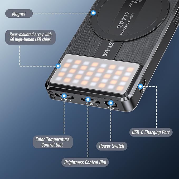 Magnet Phone Light, 160 LED Dual Side Selfie Light Compatible with iPhone Magsafe, 3 Lighting Adjustment Modes, Selfie Lights for iPhone/iPad/Camera/Photography/TikTok/Vlog/Video/Zoom Calls