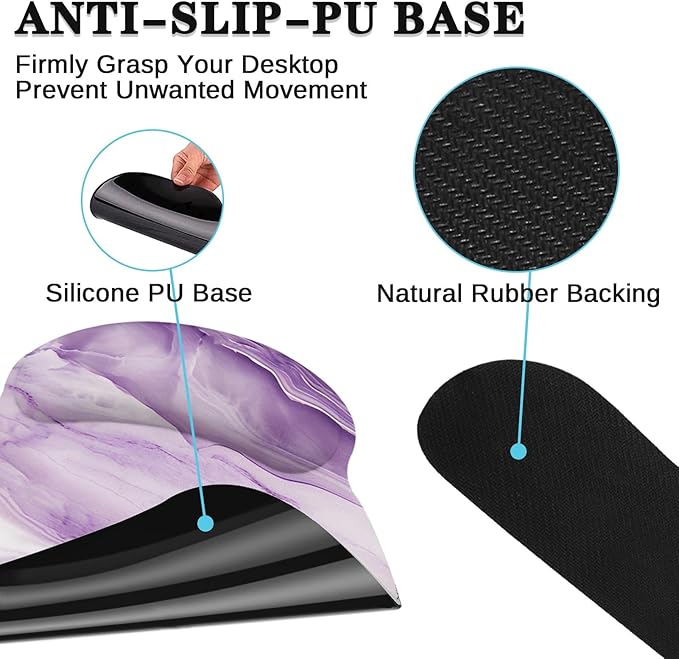 Britimes Purple Pink Marble Gold Keyboard Mouse Pad Set 4in1 Large Mousepad+Keyboard Wrist Rest+Mouse Wrist Rest+Coaster Ergonomic Design for Home Office Computer 35.4x15.7 inches