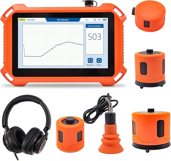 PQWT PQ125E Leak Detector with 5 Sensors, 26.24ft/8M Depth, Pinpoints Leaks to 10cm, for Indoor/Outdoor Pipe & Wall Leak Detection