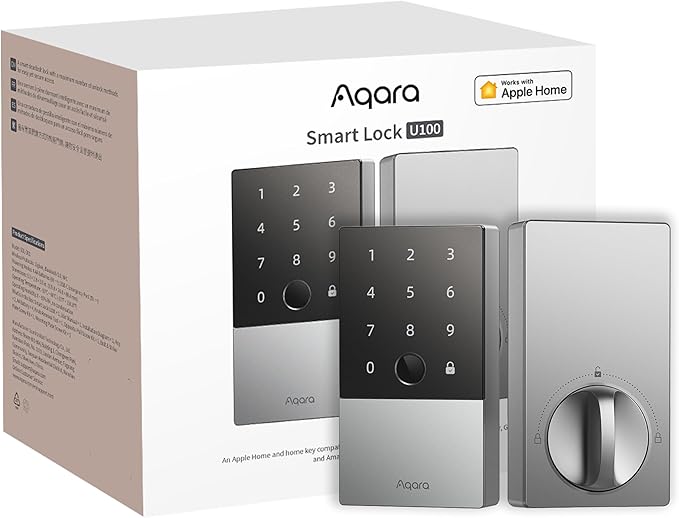 Aqara Smart Lock U100, Fingerprint Keyless Entry Door Lock with Apple Home Key, Touchscreen Keypad, Smart Electronic Deadbolt, IP65 Weatherproof, Supports Apple HomeKit, Alexa, Google, IFTTT, Silver
