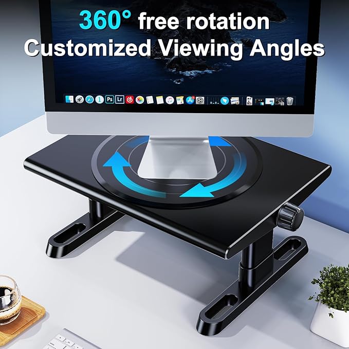 NIFBANG Monitor Stand Riser for Desk,360°Rotation Freely Height Adjustable by Knob,4.4-5.8 Inches,Ergonomic Monitor Stand Mount, Desktop Monitor Stand Riser for Computer,Laptop,Printer,Tv,Black
